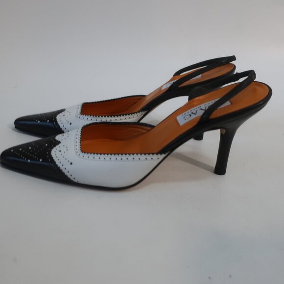 NWOB Womens Isaac Mizrahi Black White Leather Slingback Pumps Heels 8 - Picture 3 of 8